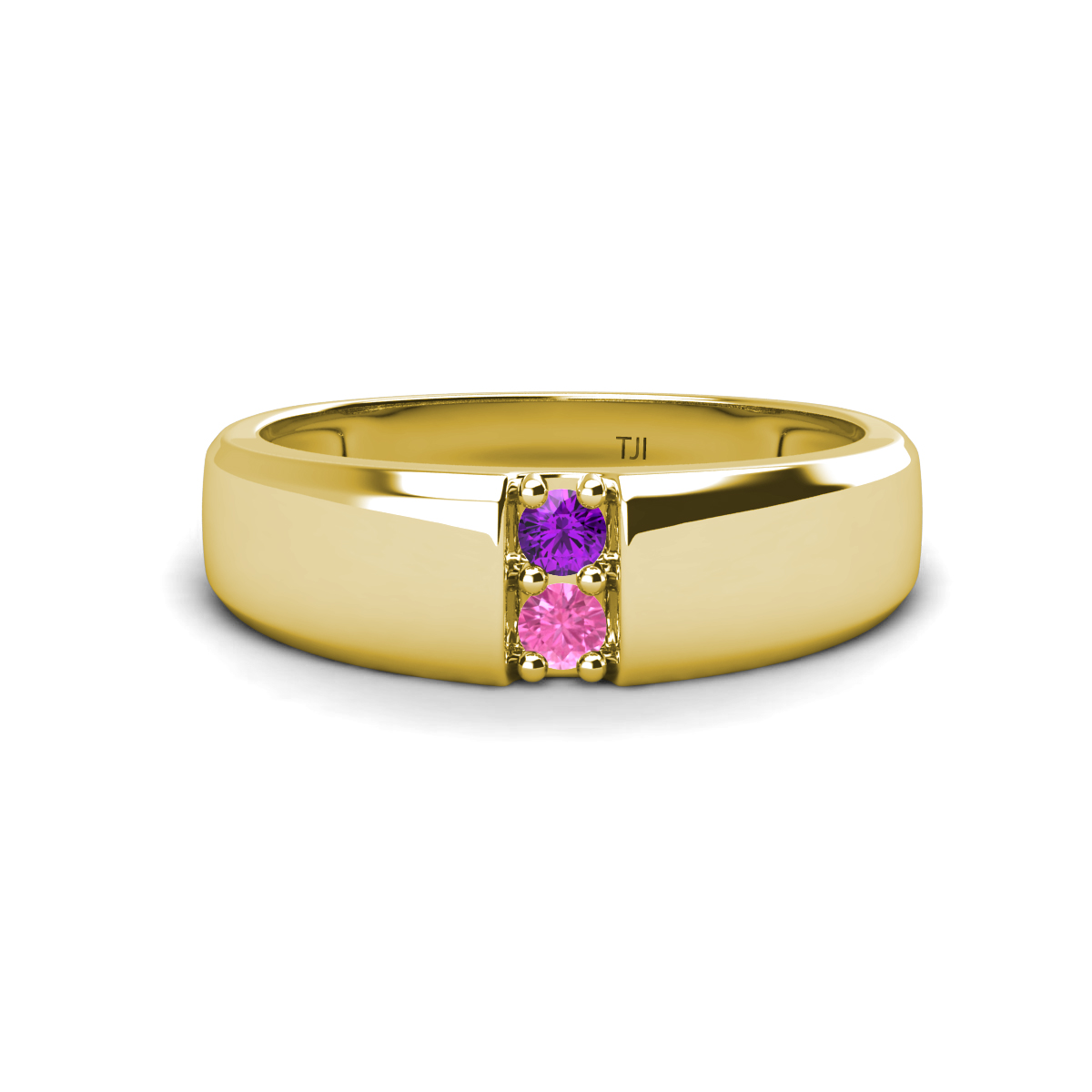 Ethan Amethyst and Pink Sapphire 2 Stone Men Wedding Ring (7.80 mm) 